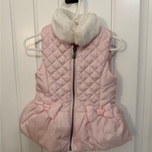 Adorable Pink Quilted Kids Vest with Faux Fur Collar